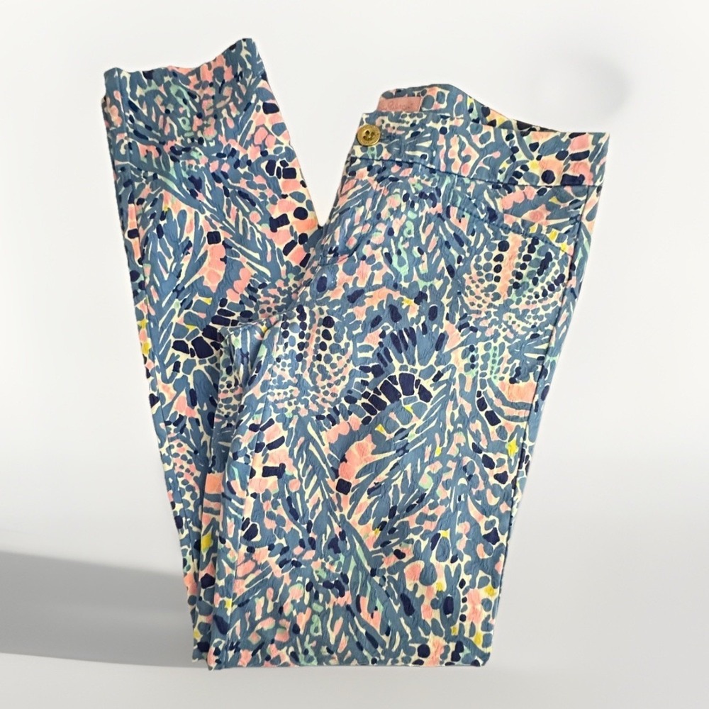 Lilly Pulitzer Kelly Skinny Ankle Pants Bennet Blue Feelin Beachy Tropical